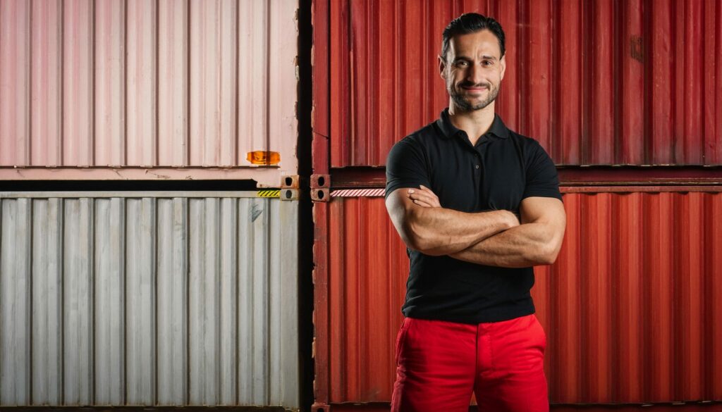 Firefly-Commercial-close-up-photography-of-a-smiling-proud-man-in-black-polo-and-red-working-pants-s-scaled